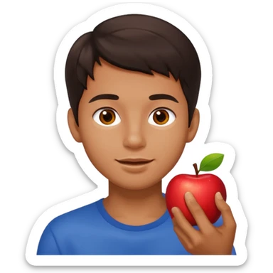I want you to create an emoji of a spanish sergeant,  He should be a young guy with dark brown hair, brown eyes, his skin color like he’s tan and he’s eating an apple  sticker