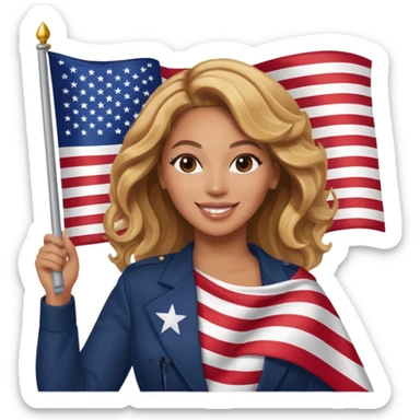 Beyonce with holding  american flag sticker