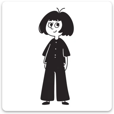 girl with short black hair, bob, with a white strand and gray eyes sticker