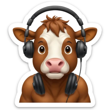 athletic cow with black headphones sticker