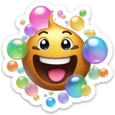 Rainbow poop emoji smiling with bubbles around it sticker