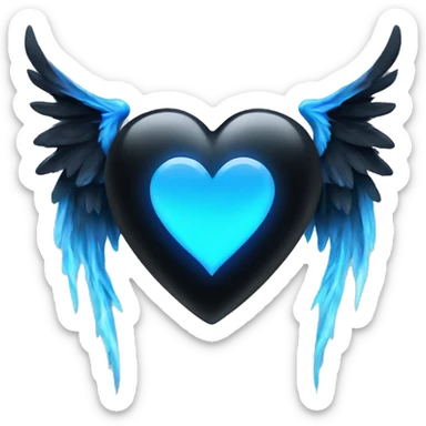 Black heart with blue flames and wings  sticker