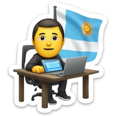 hacker using computer, with an argentinian flag behind the person sticker