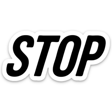 the word STOP in soft blue-grey color, solid filled icon style, italic monospaced font sticker