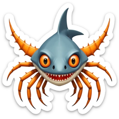 A angangular fish with acid all in his body and his eyes  replaced with shark teeth and his hand in his back ( four hand) and his spines will be very spiky  and his leg will like a spider and last his eyes or 4 eyes will be in his hands and the colour of the eyes will orange and black sticker