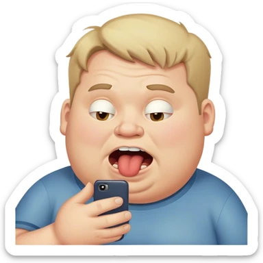 fat ugly white guy looking at his phone with open mouth sticker
