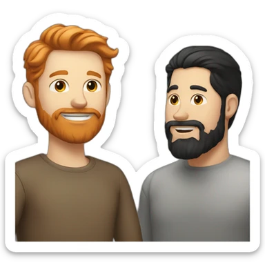 White guy with brown hair color and ginger beard kissing a white guy with black hair color sticker