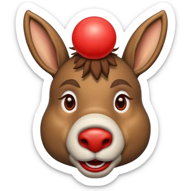 A donkey whis a red clown nose sticker