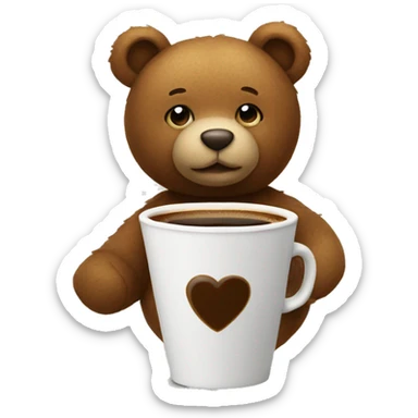Teddy bear holding a coffee sticker