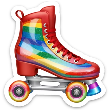 red vintage glitter roller skate with a white leather boot, rainbow stripes glitter sticker