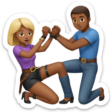 woman spanking African american male that is bent over with a belt while  sticker