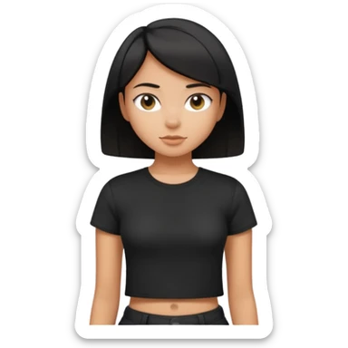 a pretty bratz girl with straight black short hair wearing a black tshirt , tan girl. waist up sticker