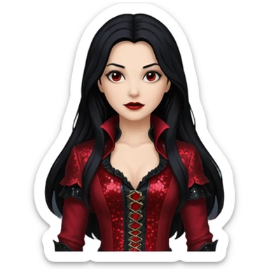 Anna Valerious from Van Helsing with long black hair, dark red sequin outfit sticker