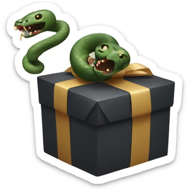 A sinisterly wrapped gift with a snake coiling around it,  sticker