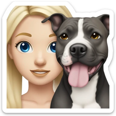 Blonde hair blue eyed girl with black pit bull with black and white face  sticker