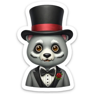 zombie panda with bow tie and top hat sticker