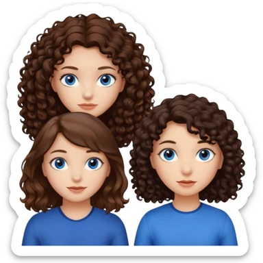 A girl with with brown hair and blue eyes and two girls with dark curly hair with brown eyes sticker