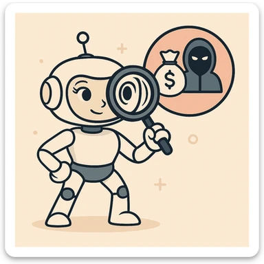Make the vigilant robot mascot appear more feminine with softer features and a welcoming but serious vibe, in a clean, tech-inspired style. sticker