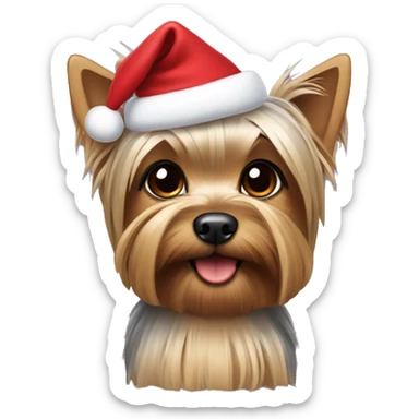 Yorkshire Terrier with a bit shorter hair wearing a Christmas outfit sticker