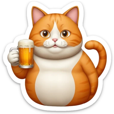 Fat cat drinking beer sticker