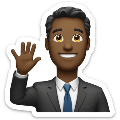 A guy in his 20ties waving his hand sticker