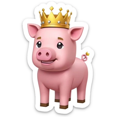 Minecraft pig full body pink blocky animal with square head wearing a crown sticker