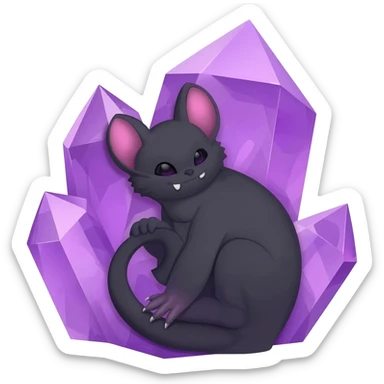 Bat curled around a purple crystal realistic cool looking sticker