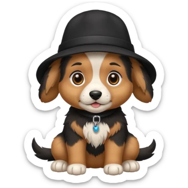 Baby dog with a black hat sticker