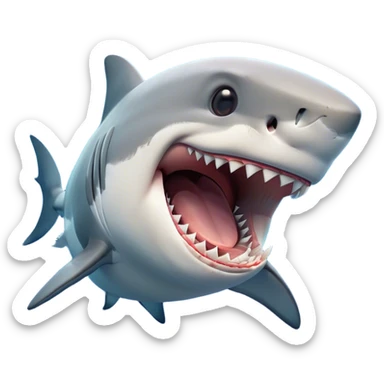 Cinematic Cute Yawning Great White Shark Portrait Emoji, Head tilted slightly with a dramatic, wide-open yawn, showcasing its robust, streamlined form with a slightly open mouth revealing powerful jaws and sleepy, half-closed eyes, Simplified yet irresistibly adorable features, highly detailed, glowing with a soft, cozy oceanic glow, high shine, relaxed yet expressive, stylized with a hint of whimsical aquatic ease, soft glowing outline, capturing the essence of a drowsy yet affectionate great white shark that appears ready to stretch and yawn its way out of the screen! sticker