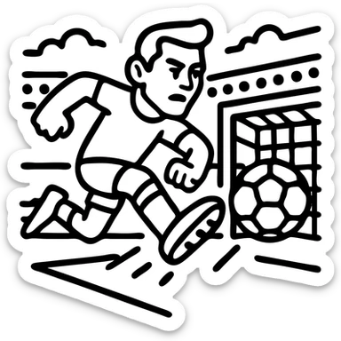 Change the soccer player to look like Cristiano Ronaldo, with his recognizable features and athletic build, maintaining the expressive movement and stadium background with bold outlines. sticker