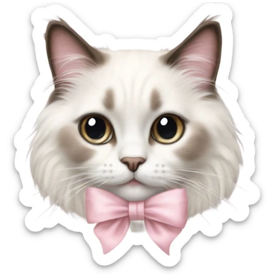 Cute Realistic ragdoll cat with pale pink bow sticker