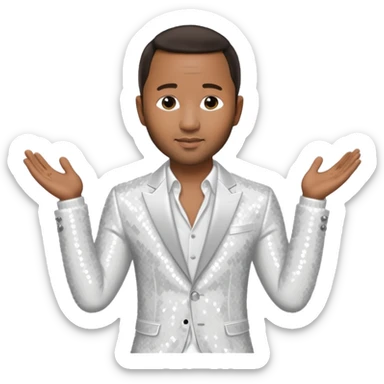 John Legend with dark brown hair, white sequin outfit sticker