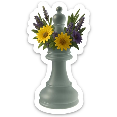 Edit the 3D queen chess piece to have flowers as a crown, inspired by eco-hacktivists, elegant and natural style, with no background. sticker