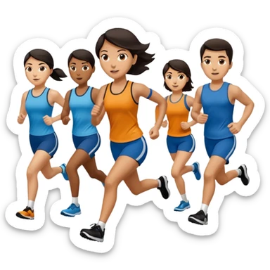 a female co-worker running and other co-workers chasing her  - female co worker with dark hair way in front... others far behind -- male and female co workers chasing female co worker -- make the other co workers far away in distance sticker