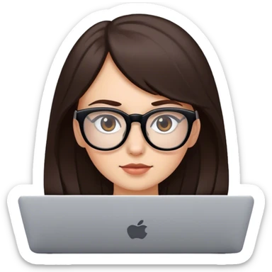 chica blanca con pelo castaño oscuro con gafas de vista y un portatil sin logo  sticker