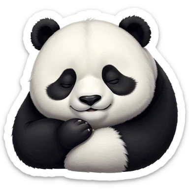 Meme-Worthy Cute Sleeping Panda Portrait Emoji, Head resting peacefully with a contented smile, showcasing a delightfully robust build and a luxuriously soft black and white Fur, eyes shut in a serene, restful nap, Simplified yet hilariously adorable features, highly detailed, glowing with a soft, drowsy light, high shine, relaxed and utterly lovable, stylized with an air of playful laziness, bright and heartwarming, soft glowing outline, capturing the essence of a comically sleepy panda, so meme-worthy it feels like it could instantly become the next viral sensation of adorable slumber! sticker