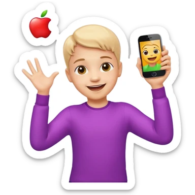 happy child dancing with a phone, both arms outstretched, apple style emoji sticker
