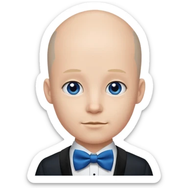 semi Bald with blue bow tie, midnight balck dress, age. sticker
