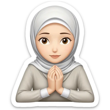 white hijab women are listening with her hands folded on the table, and her face & chin resting on the folds of her hands. sticker