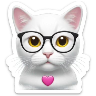 White Cat wearing hello kitty glasses sticker