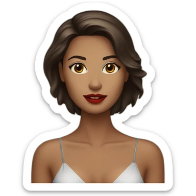 Straight dark brown hair red lips tanned skin woman at beach sticker