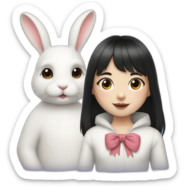 white rabbit with a little girl with black bangs sticker