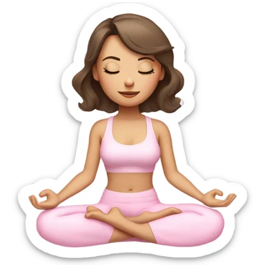 eyes closed emoji white brunette girl in lotus pose wearing a pastel pink yoga set  sticker