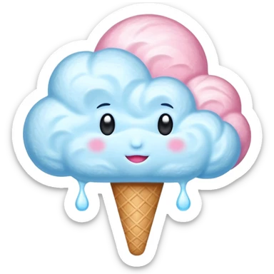 3D render of Cotton Candy Cloudh, made entirely of dessert materials, glistening sugar crystal texture, fluffy spun sugar texture in pastel blue, delicious confectionery aesthetic, Apple emoji style, isolated on white background --v 6.0. sticker