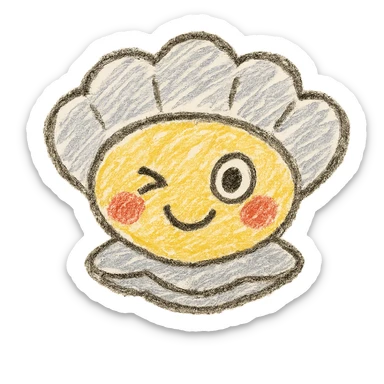 cute oyster with a winking expression, children doodle style sticker