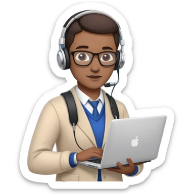cool teacher with headphones around neck holding a laptop standing confidently sticker