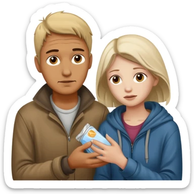 Man attending to a homeless woman sticker