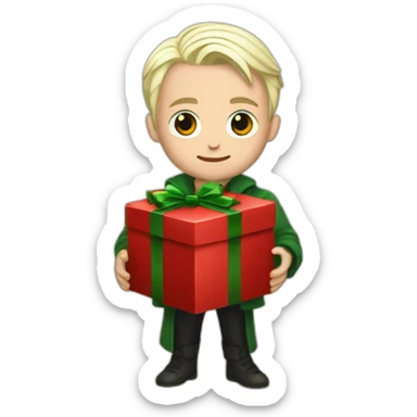 draco malfoy holding a red christmas present sticker