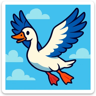a goose flying with wings spread wide sticker