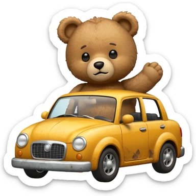 Teddy bear crashing a car sticker